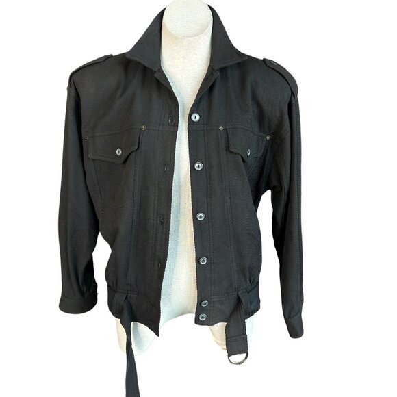 Carole Little Military Cropped Jacket Brown Cotton Twill Buttons and Belt Size 6 - Picture 2 of 13